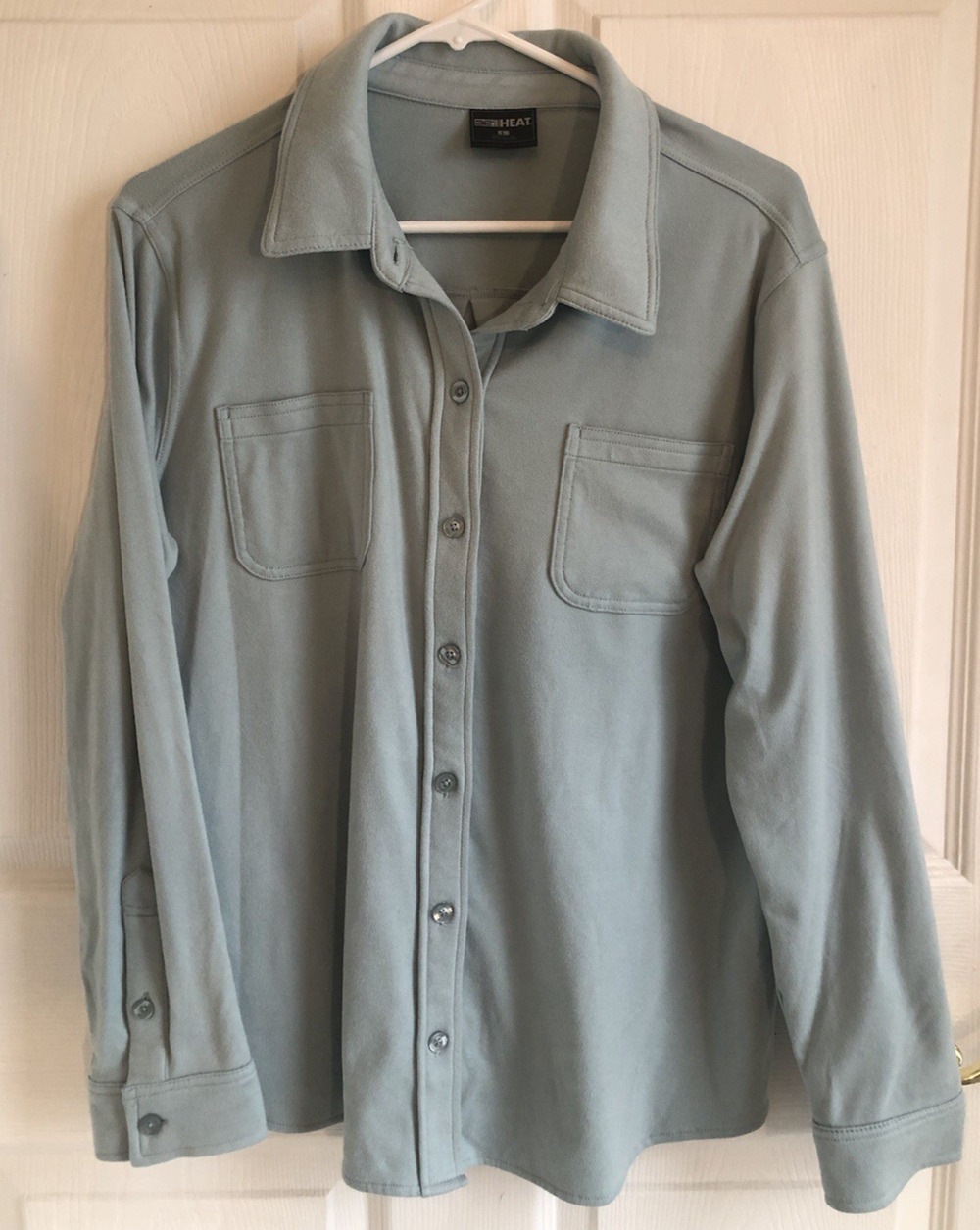 Fleece button up 32° Heat Women's Shirt Large super Soft Long Sleeve Green cozy